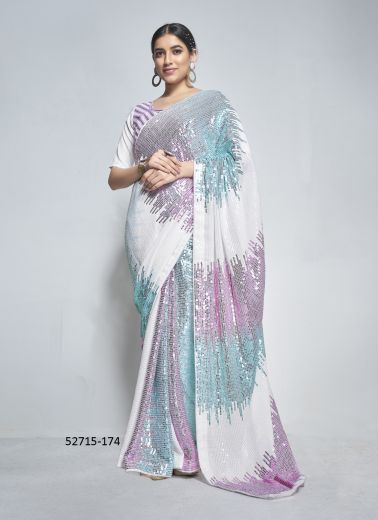 Multicolored Georgette Embroidered Party-Wear Beautiful Saree