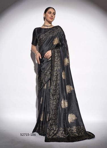 Black Georgette Embroidered Party-Wear Beautiful Saree