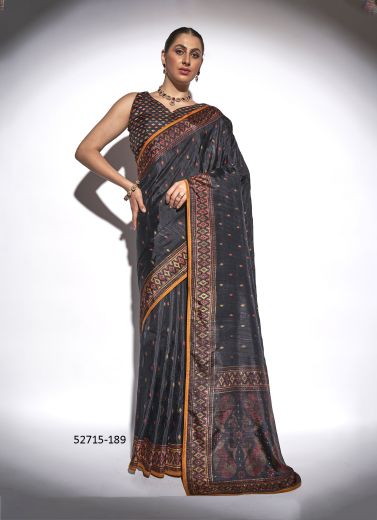 Black Georgette Embroidered Party-Wear Beautiful Saree