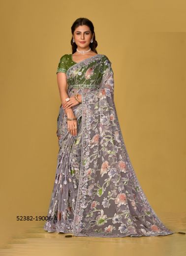 Multicolored Woven Soft Organza Festive-Wear Brasso Saree