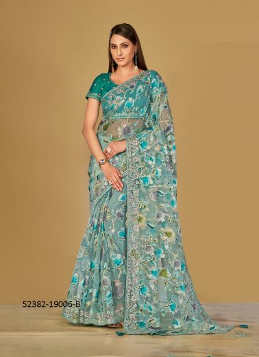 Multicolored Woven Soft Organza Festive-Wear Brasso Saree