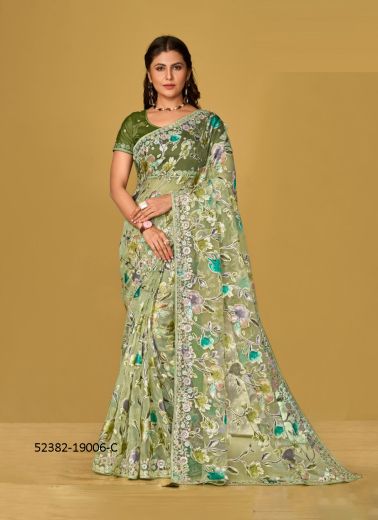 Multicolored Woven Soft Organza Festive-Wear Brasso Saree