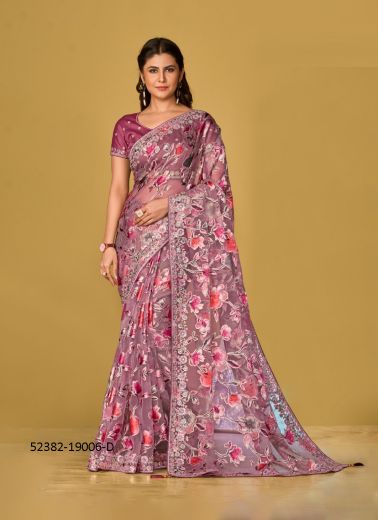 Multicolored Woven Soft Organza Festive-Wear Brasso Saree