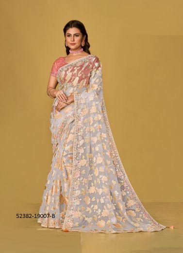 Multicolored Woven Soft Organza Festive-Wear Brasso Saree