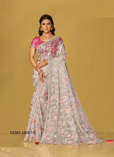 Multicolored Woven Soft Organza Festive-Wear Brasso Saree