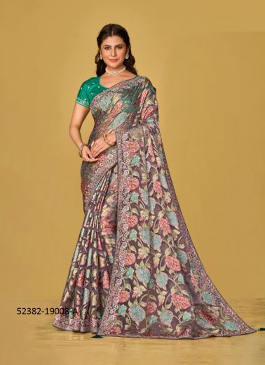 Multicolored Woven Soft Organza Festive-Wear Brasso Saree