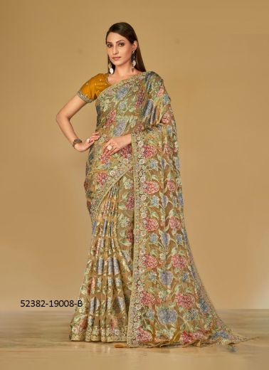 Multicolored Woven Soft Organza Festive-Wear Brasso Saree