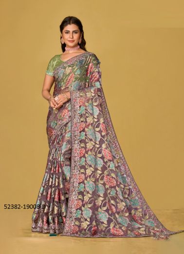 Multicolored Woven Soft Organza Festive-Wear Brasso Saree