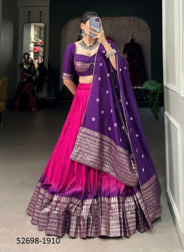 Magenta & Violet Chanderi Padding With Zari Woven Readymade Lehenga Choli For Traditional / Religious Occasions