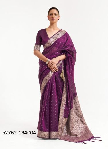 Purple Modal Cotton Woven Handloom Saree For Traditional / Religious Occasions