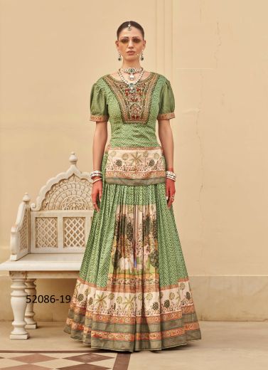 Light Green Silk Foil-Printed Wedding-Wear Bridal Readymade Lehenga Choli