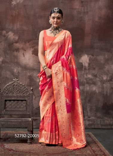 Multicolored Woven Handloom Silk Saree For Traditional / Religious Occasions