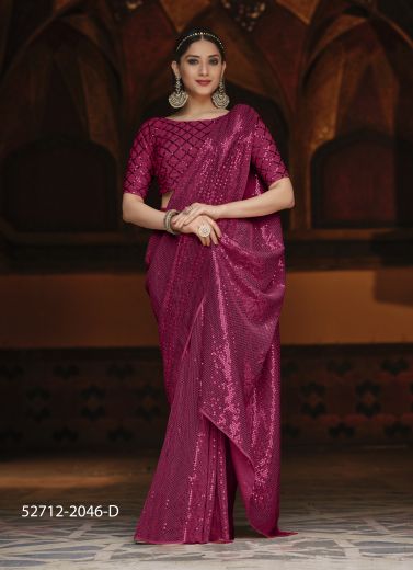 Dark Purple Georgette Sequins-Work Party-Wear Saree