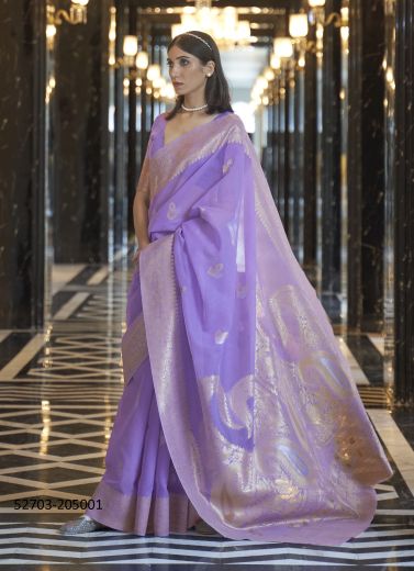 Lavender Linen Woven Festive-Wear Handloom Saree