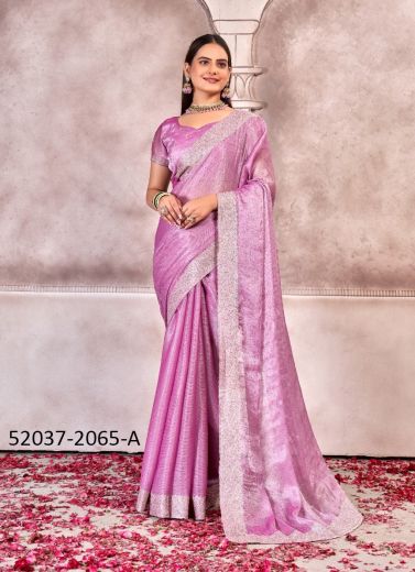 Lilac Chiffon Thread-Work Boutique-Style Saree For Traditional / Religious Occasions
