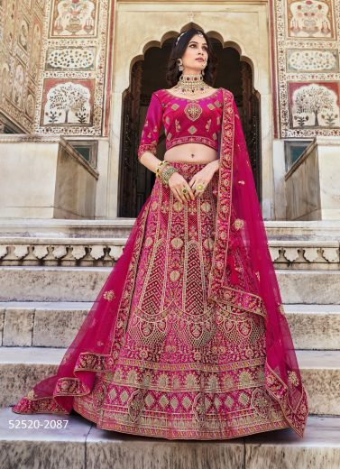 Multicolored Velvet Wedding-Wear Bridal Lehenga Choli