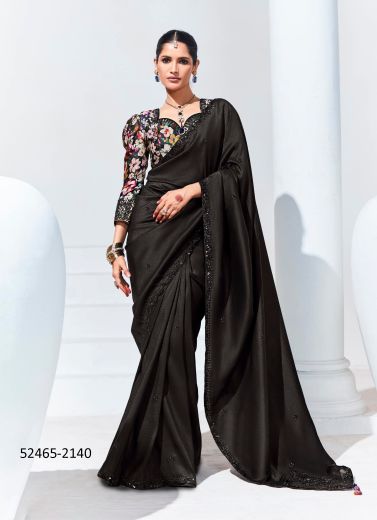 Black Organza Digitally Printed Party-Wear Boutique-Style Saree