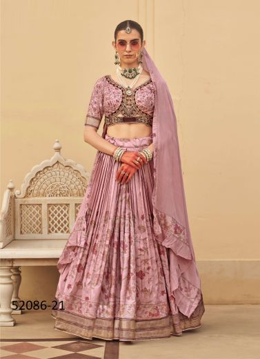 Pink Silk Foil-Printed Wedding-Wear Bridal Readymade Lehenga Choli