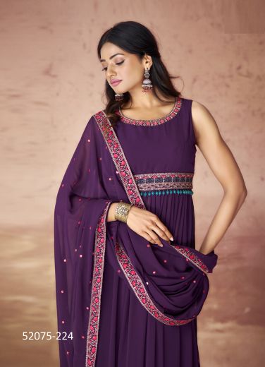Purple Georgette Embroidered Party-Wear Trending Readymade Salwar Kameez