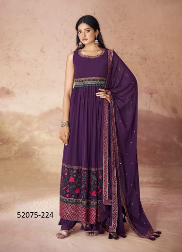 Purple Georgette Embroidered Party-Wear Trending Readymade Salwar Kameez