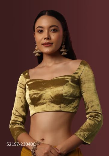 Golden Tissue Readymade Blouse With Back Hook-Eye 