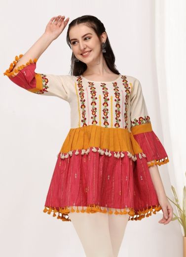 Multicolor Cotton Thread-Work Navratri-Wear Readymade Short Top