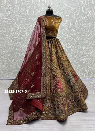 Golden Velvet Handwork Wedding-Wear Bridal Lehenga Choli