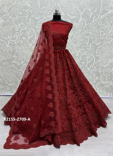 Red Net Handwork Wedding-Wear Bridal Lehenga Choli