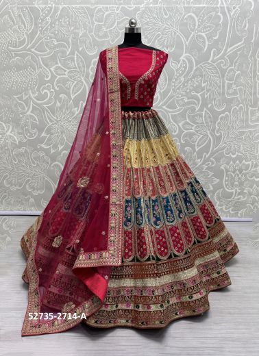 Multicolored Silk Wedding Wear Lehenga Choli With Handwork