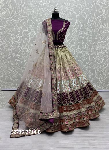 Multicolored Silk Wedding Wear Lehenga Choli With Handwork