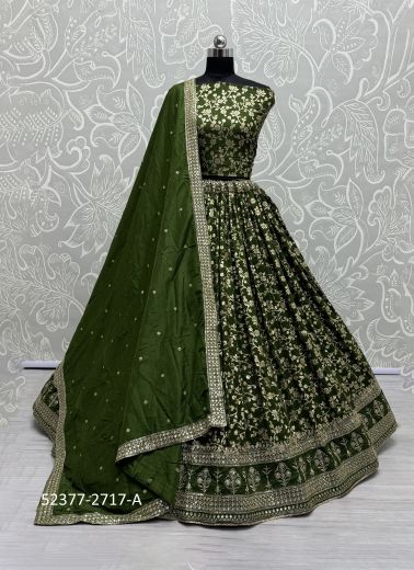 Olive Green Rimzim Viscose Foil-Printed Festive-Wear Traditional Lehenga Choli