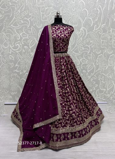 Dark Purple Rimzim Viscose Foil-Printed Festive-Wear Traditional Lehenga Choli