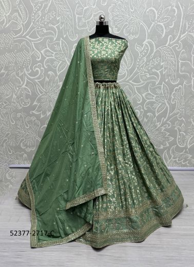 Sea Green Rimzim Viscose Foil-Printed Festive-Wear Traditional Lehenga Choli