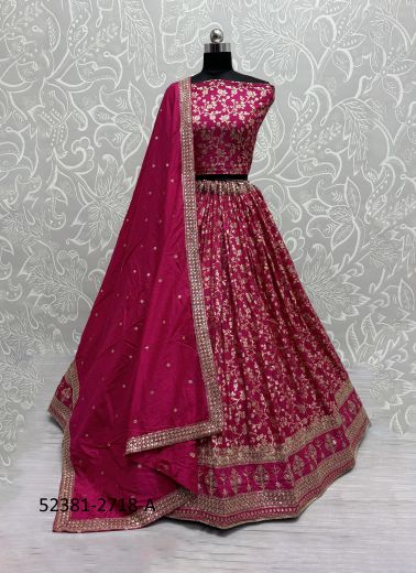 Magenta Rimzim Viscose Foil-Printed Festive-Wear Traditional Lehenga Choli