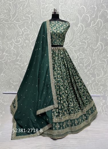 Teal Blue Rimzim Viscose Foil-Printed Festive-Wear Traditional Lehenga Choli