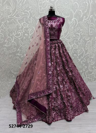 Purple Net Handwork Wedding-Wear Bridal Lehenga Choli