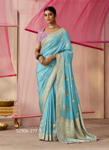 Sky Blue Woven Dola Silk Wedding-Wear Saree