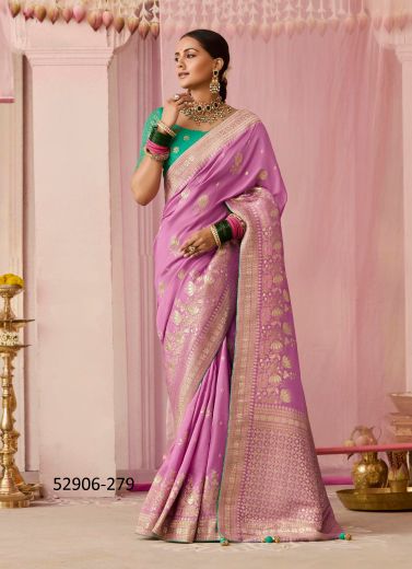 Pink Woven Dola Silk Wedding-Wear Saree