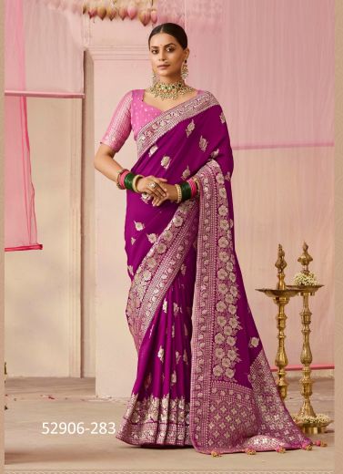 Purple Woven Dola Silk Wedding-Wear Saree