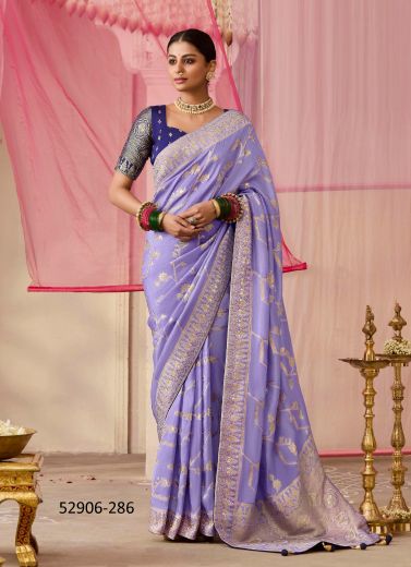 Light Purple Woven Dola Silk Wedding-Wear Saree