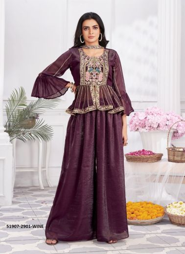 Purple Georgette Handwork Party-Wear Readymade Indo-Western Outfit