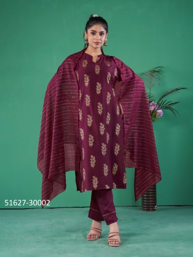 Purple Woven Art Silk Festive-Wear Pant-Bottom Readymade Salwar Kameez