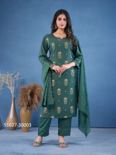 Teal Green Woven Art Silk Festive-Wear Pant-Bottom Readymade Salwar Kameez
