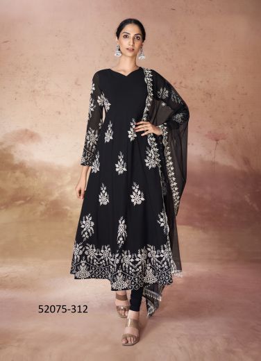 Black Georgette Embroidered Party-Wear Trending Readymade Salwar Kameez