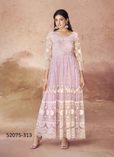 Light Lilac Net Embroidered Party-Wear Trending Readymade Salwar Kameez