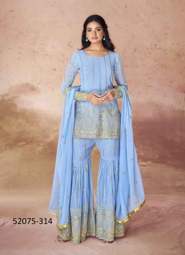 Sky Blue Georgette Embroidered Party-Wear Trending Readymade Salwar Kameez