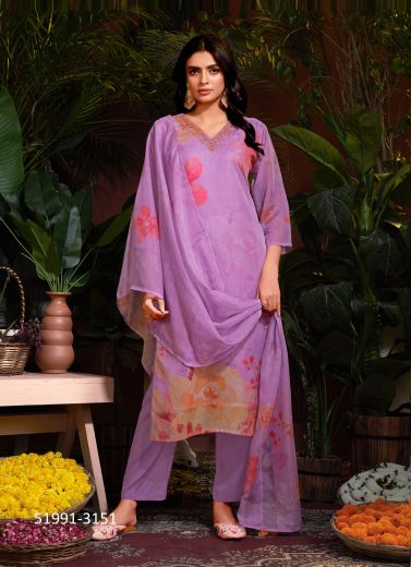 Lilac Organza Digitally Printed Party-Wear Pant-Bottom Readymade Salwar Kameez