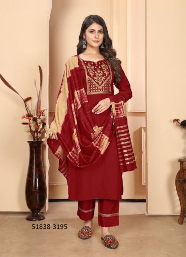 Maroon Woven Silk Festive-Wear Readymade Pant Bottom Salwar Kameez