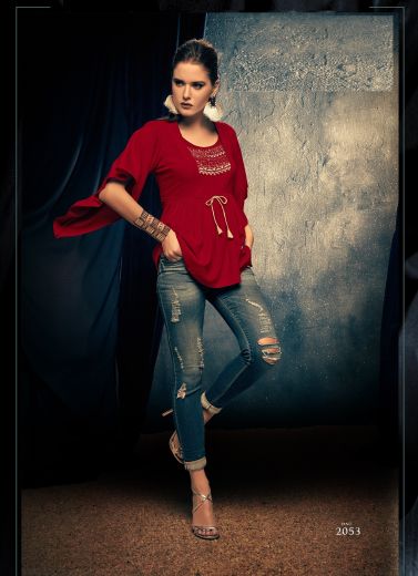 Burgundy Red Heavy Rayon Readymade Short Top