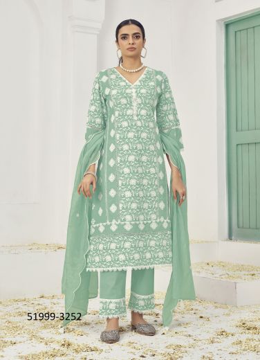 Sea Green Cotton Thread-Work Festive-Wear Pant-Bottom Readymade Salwar Kameez